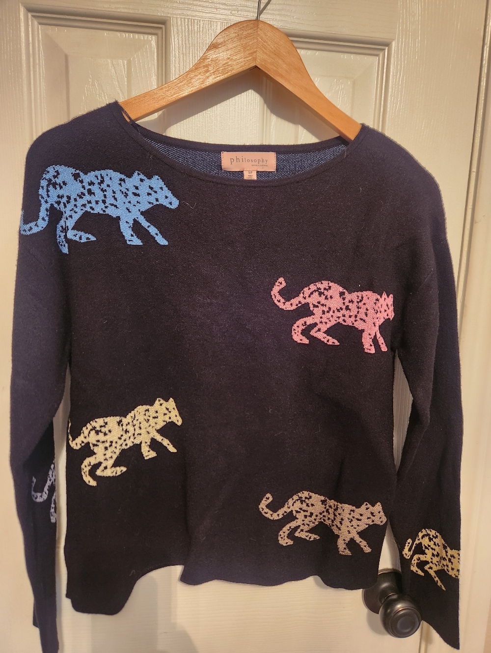 Philosophy Perci Leopard Cotton & Cashmere Sweater Ladies Size Small Black
